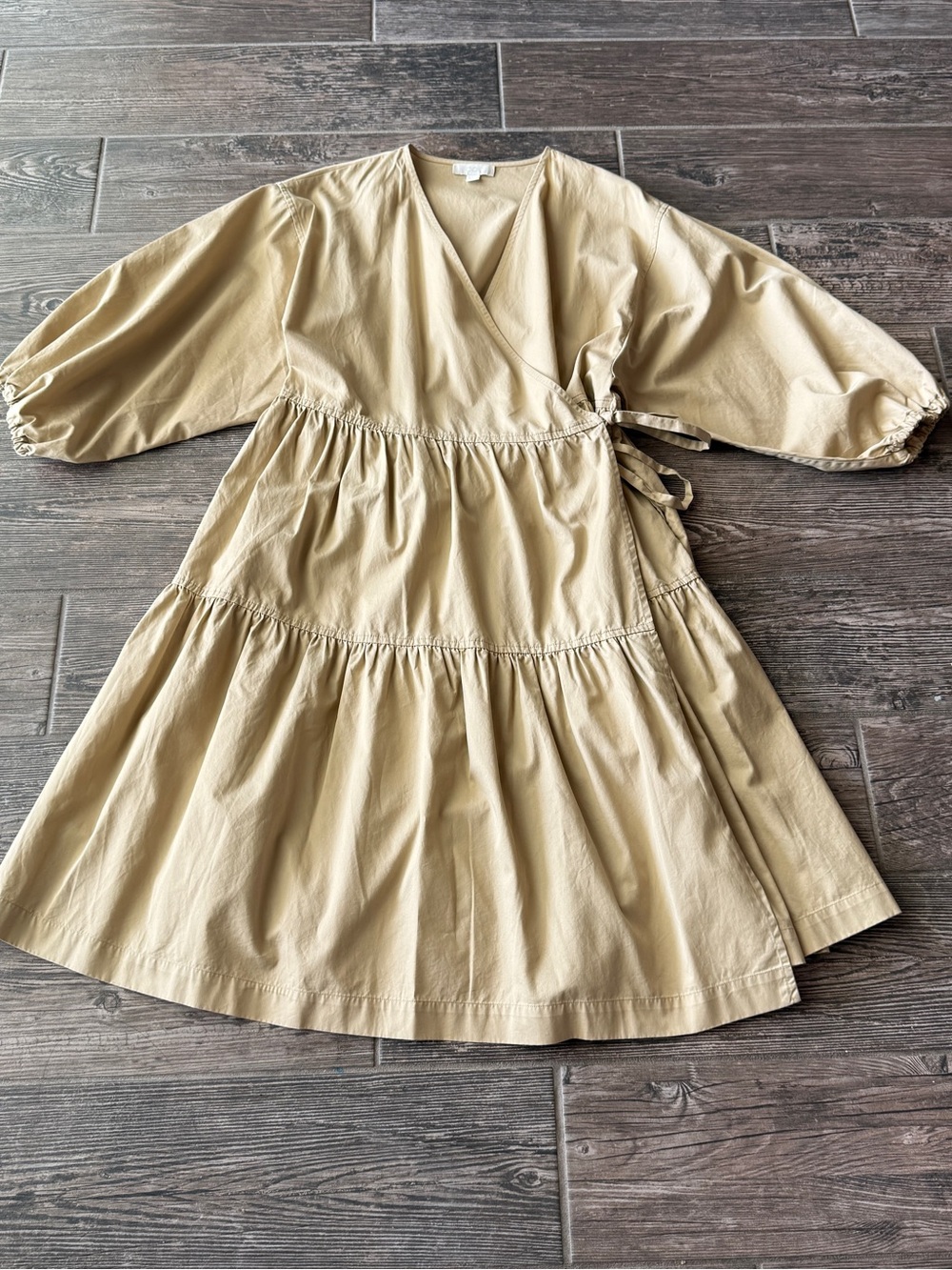COS V-neck Puff Sleeve A-Line Tiered Wrap Dress